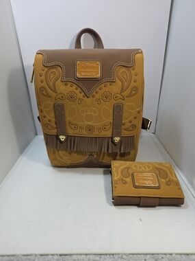 Loungefly Disney Minnie Mouse Western Patterned Mini Backpack & Wallet NWT